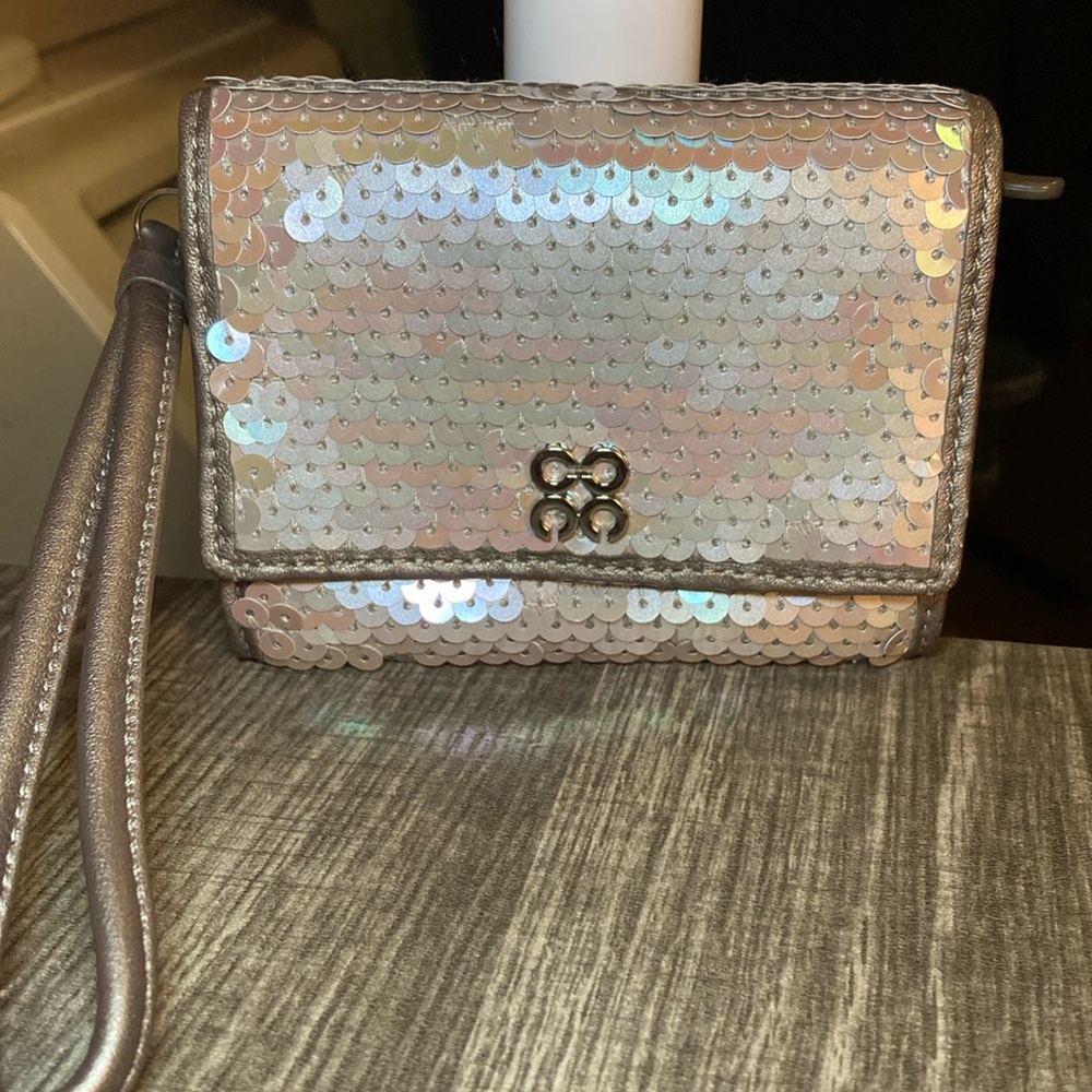 Vintage Coach Silver Sequin wallet wristlet silver w/ dust bag.